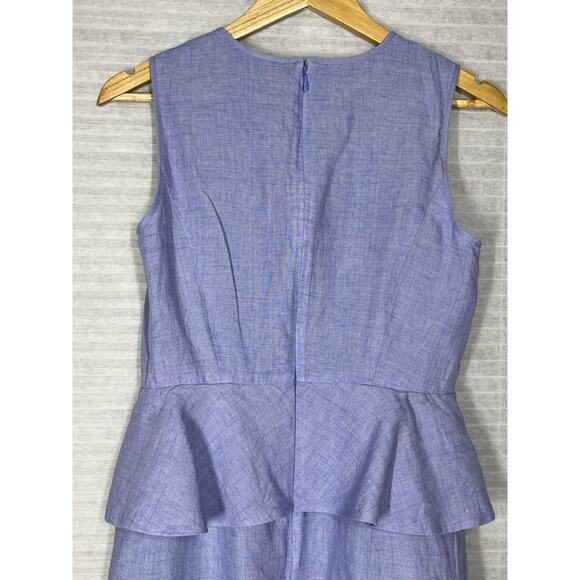 J Crew Peplum Linen Sheath Pencil Dress 4 French Blue Ruffle Career Suiting Work - Picture 4 of 12